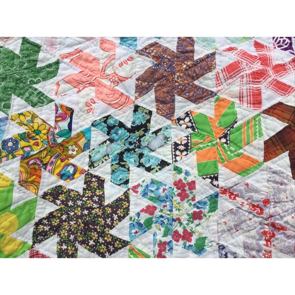 Vintage Quilt Patchwork Pinwheel Multicolored Colorful Large 82” X 99”